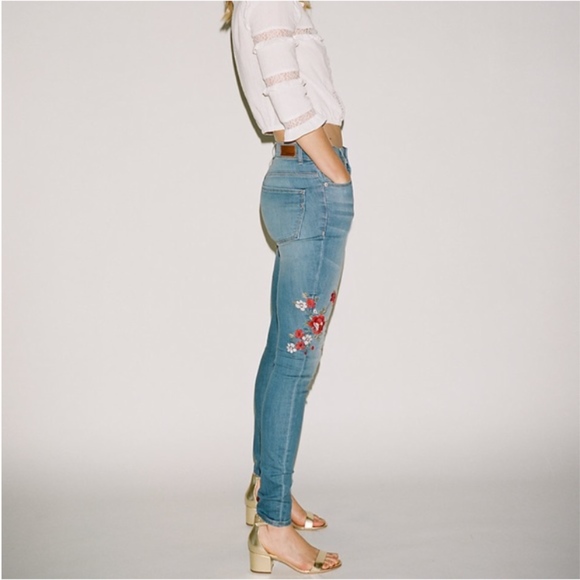 High Waisted Embroidered Ankle Jean Leggings - Picture 1 of 3